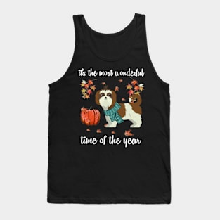 Shih Tzu Dog Autumn Fall Most Wonderful Time Maple Gift Tank Top